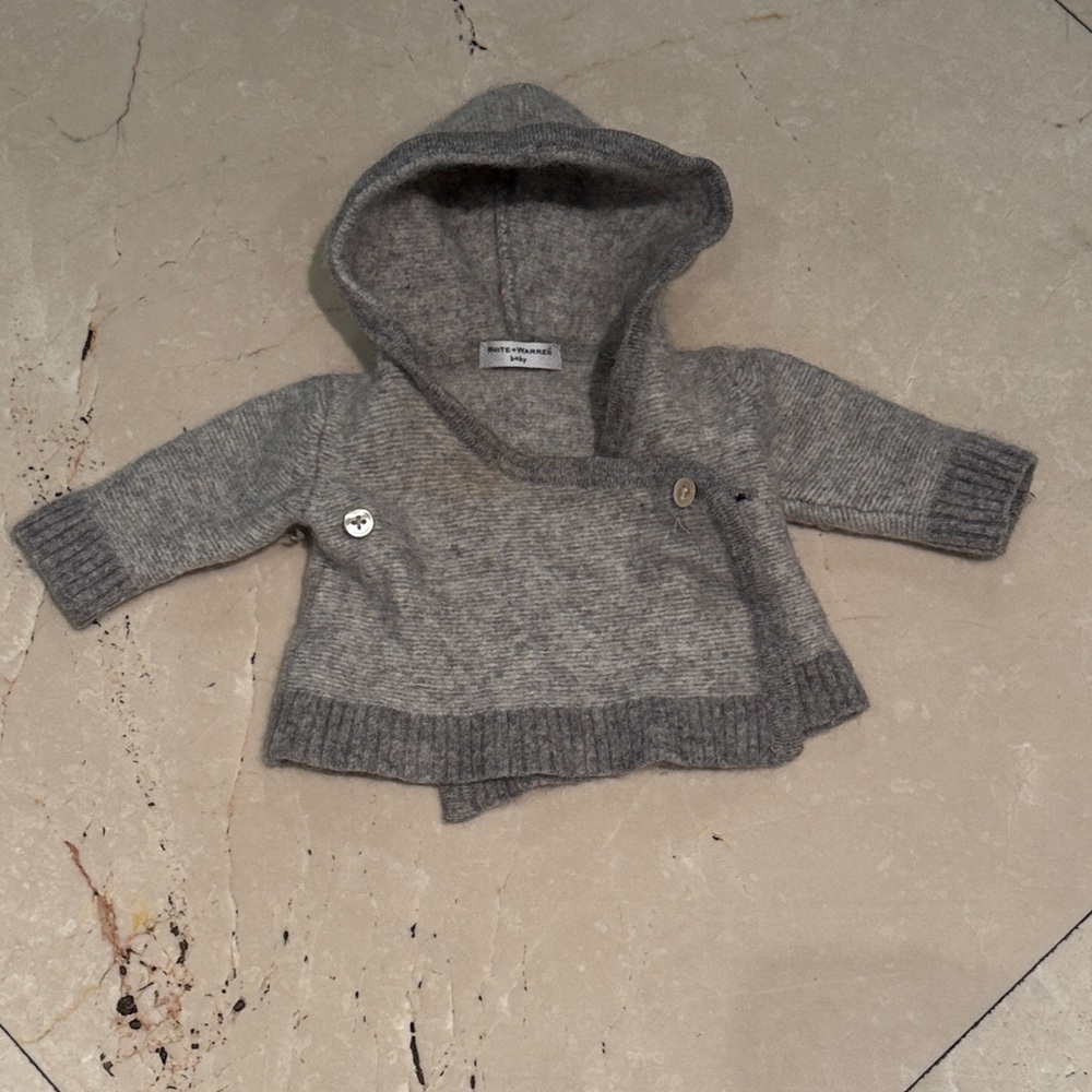 White + Warren Cashmere Gray Baby Hooded Sweater
